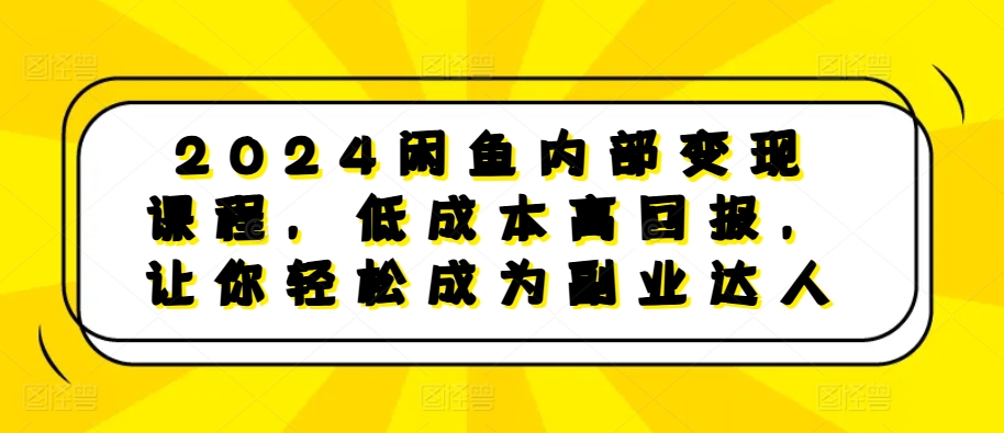 2024闲鱼内部变现课程，低成本高回报，让你轻松成为副业达人-风淘社