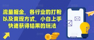 流量掘金，各行业的打粉以及变现方式，小白上手快速获得结果的玩法-风淘社