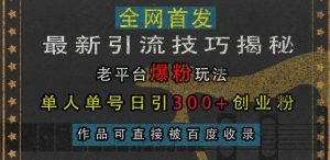 最新引流技巧揭秘,老平台爆粉玩法,单人单号日引300+创业粉,作品可直接被百度收录-风淘社