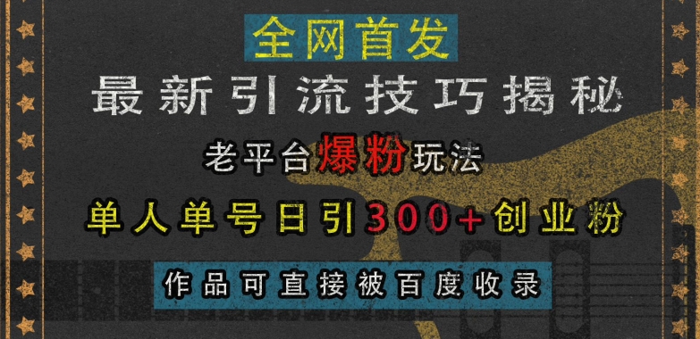 最新引流技巧揭秘,老平台爆粉玩法,单人单号日引300+创业粉,作品可直接被百度收录-风淘社