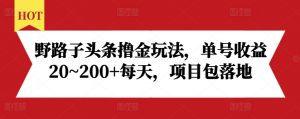 野路子头条撸金玩法,单号收益20~200+每天,项目包落地-风淘社