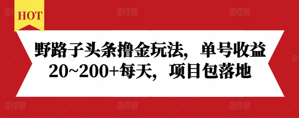 野路子头条撸金玩法,单号收益20~200+每天,项目包落地-风淘社