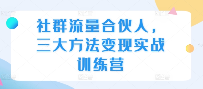 社群流量合伙人,三大方法变现实战训练营-风淘社