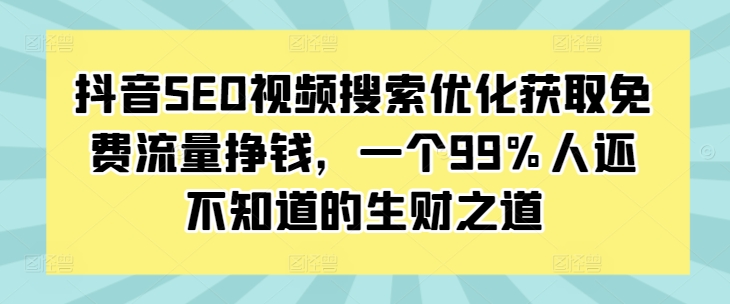 抖音SEO视频搜索优化获取免费流量挣钱,一个99%人还不知道的生财之道-风淘社