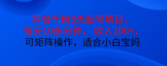 抖音干粉3天起号项目,每天10多分钟,收入100+,可矩阵操作,适合小白宝妈-风淘社