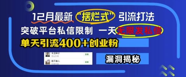 12月最新“摆烂式”引流打法，突破平台私信限制，一天无限发私信，单天引流400+创业粉-风淘社