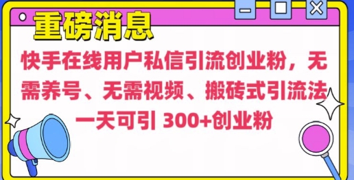 快手最新引流创业粉方法,无需养号、无需视频、搬砖式引流法【揭秘】-风淘社