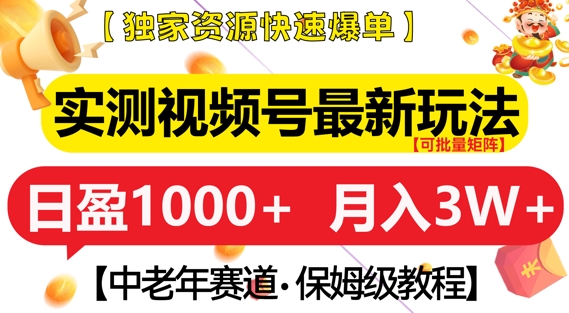 实测视频号最新玩法,中老年赛道,独家资源,月入过W+【揭秘】-风淘社