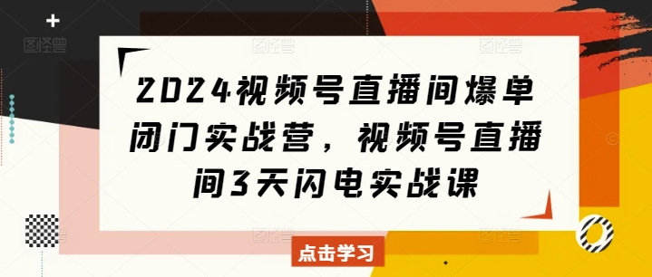 2024视频号直播间爆单闭门实战营,视频号直播间3天闪电实战课-风淘社