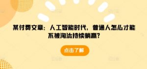 某付费文章:人工智能时代,普通人怎么才能不被淘汰持续躺赢?-风淘社