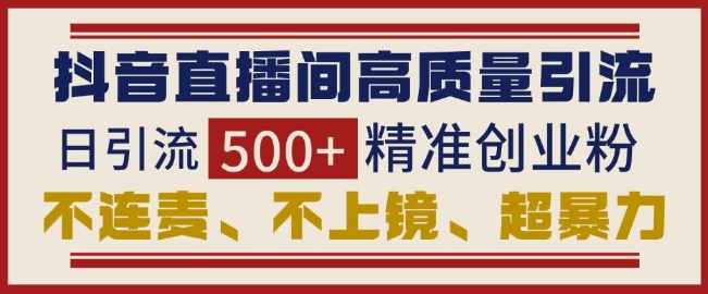 抖音直播间引流创业粉,无需连麦、不用上镜、超暴力,日引流500+高质量精准创业粉-风淘社