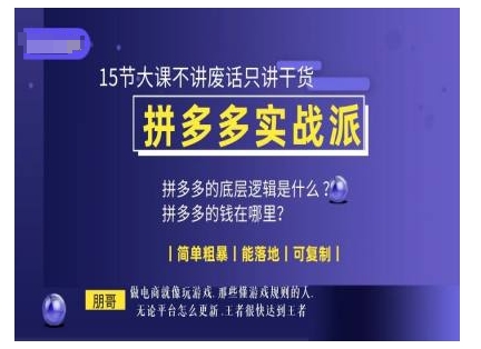 朋哥电商(拼多多实战派),15节大课不讲废话只讲干货,简单粗暴 能落地 可复制-风淘社