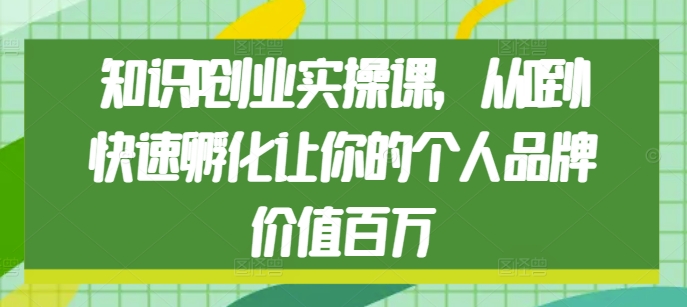 知识IP创业实操课,从0到1快速孵化让你的个人品牌价值百万-风淘社