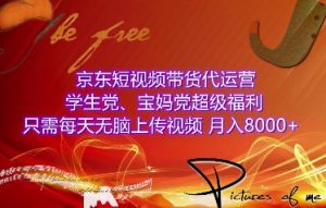 京东短视频带货代运营，学生党、宝妈党超级福利，只需每天无脑上传视频，月入8000+【仅揭秘】-风淘社