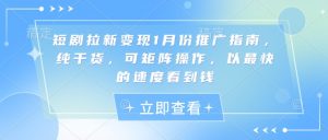 短剧拉新变现1月份推广指南,纯干货,可矩阵操作,以最快的速度看到钱-风淘社