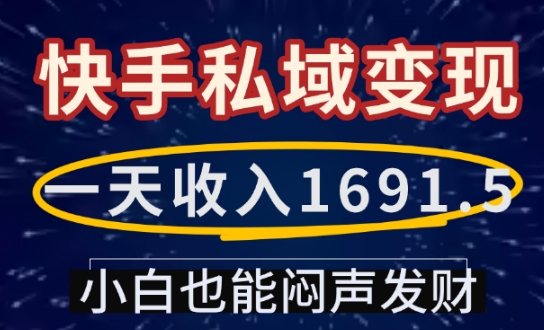 一天收入1691.5,快手私域变现,小白也能闷声发财-风淘社