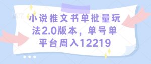 小说推文书单批量玩法2.0版本,单号单平台周入12219-风淘社
