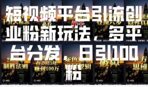 短视频平台引流创业粉新玩法，多平台分发，日引100粉-风淘社