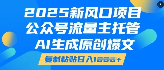 2025新风口项目,公众号流量主托管,AI生成原创爆文,复制粘贴日入多张-风淘社