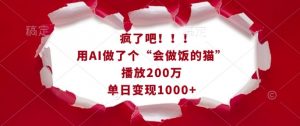 疯了吧!用AI做了个“会做饭的猫”,播放200万,单日变现1k-风淘社