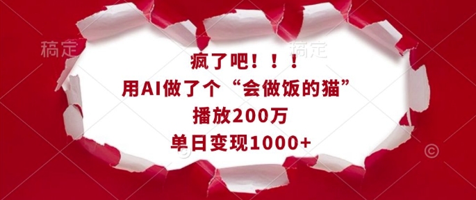 疯了吧!用AI做了个“会做饭的猫”,播放200万,单日变现1k-风淘社