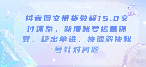 抖音图文带货教程15.0交付体系,新增账号运营锦囊、稳出单进、快速解决账号针对问题-风淘社