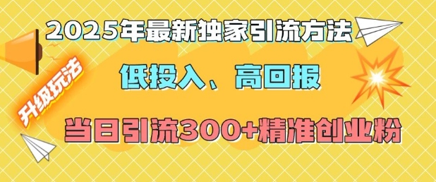 2025年最新独家引流方法,低投入高回报?当日引流300+精准创业粉-风淘社