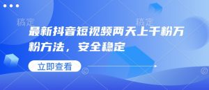 最新抖音短视频两天上千粉万粉方法，安全稳定-风淘社