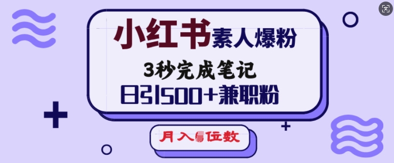小红书素人爆粉,3秒完成笔记,日引500+兼职粉,月入5位数-风淘社