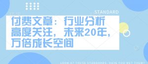 付费文章:行业分析 高度关注,未来20年,万倍成长空间-风淘社