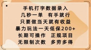 手机打字数据录入,几秒一单,有手就行,只要做当天就有收益,暴力玩法一天低保2张-风淘社