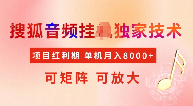 首发搜狐音频挂JI,项目红利期,可矩阵可放大,稳定月入5k【揭秘】-风淘社