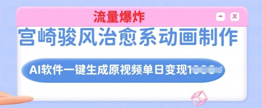 宫崎骏风治愈系动画制作,AI软件一键生成原创视频流量爆炸,单日变现多张,详细实操流程-风淘社