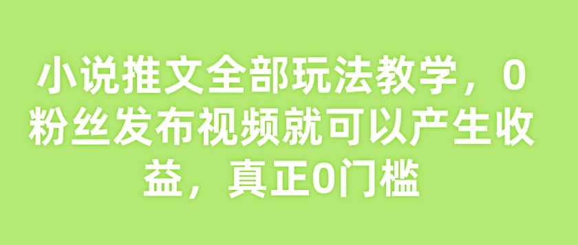 小说推文全部玩法教学,0粉丝发布视频就可以产生收益,真正0门槛-风淘社