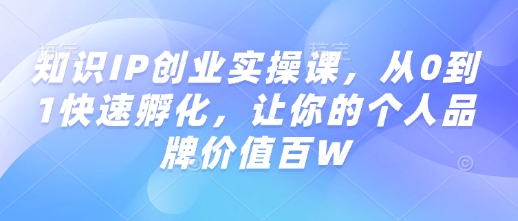 知识IP创业实操课,从0到1快速孵化,让你的个人品牌价值百W-风淘社