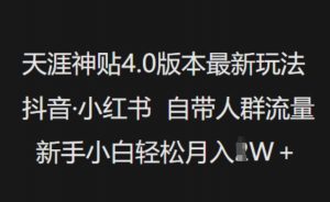 天涯神贴4.0版本最新玩法,抖音·小红书自带人群流量,新手小白轻松月入过W-风淘社