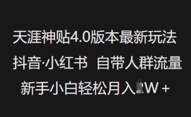 天涯神贴4.0版本最新玩法,抖音·小红书自带人群流量,新手小白轻松月入过W-风淘社