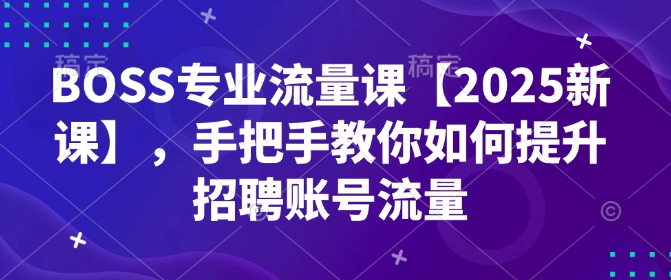 BOSS专业流量课【2025新课】，手把手教你如何提升招聘账号流量-风淘社