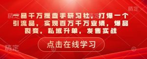 一品千万操盘手研习社,打爆一个引流品,实现百万千万业绩,爆品裂变,私域升单,发售实战-风淘社