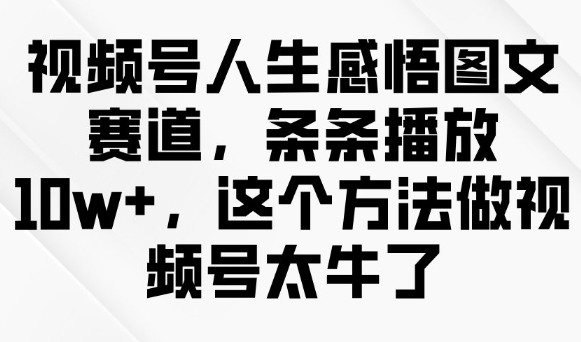 视频号人生感悟图文赛道,条条播放10w+,这个方法做视频号太牛了-风淘社