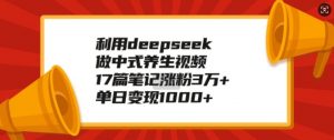 利用deepseek做中式养生视频,17篇笔记涨粉3万+,单日变现1k-风淘社