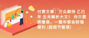 付费文章:万众期待 乙巳年 生肖解析大文! 你只要照着做,一整年都会财福顺利 (超细节整理)-风淘社