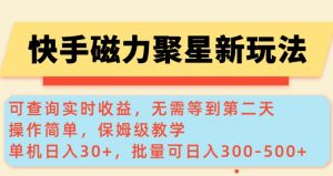 快手磁力新玩法,可查询实时收益,单机30+,批量可日入3到5张【揭秘】-风淘社