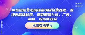 AI短视频变现训练营项目合集教程,直接无脑搞起来,赚取流量分成、广告、定制、收徒等收益(0302更新)-风淘社