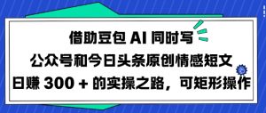 借助豆包AI同时写公众号和今日头条原创情感短文日入3张的实操之路,可矩形操作-风淘社