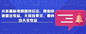 头条最新视频搬砖玩法,教你快速做出收益,无粉丝要求,最快当天见收益-风淘社