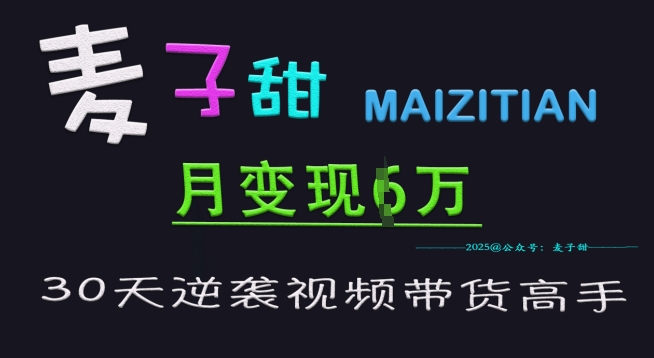 麦子甜30天逆袭视频带货高手,单月变现6W加特训营-风淘社
