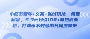小红书豪车+文案+私域玩法,极速起号,9.9元日引100+自热创业粉,打造永不封号的长尾流量池-风淘社