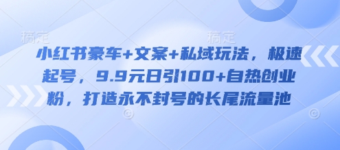 小红书豪车+文案+私域玩法,极速起号,9.9元日引100+自热创业粉,打造永不封号的长尾流量池-风淘社