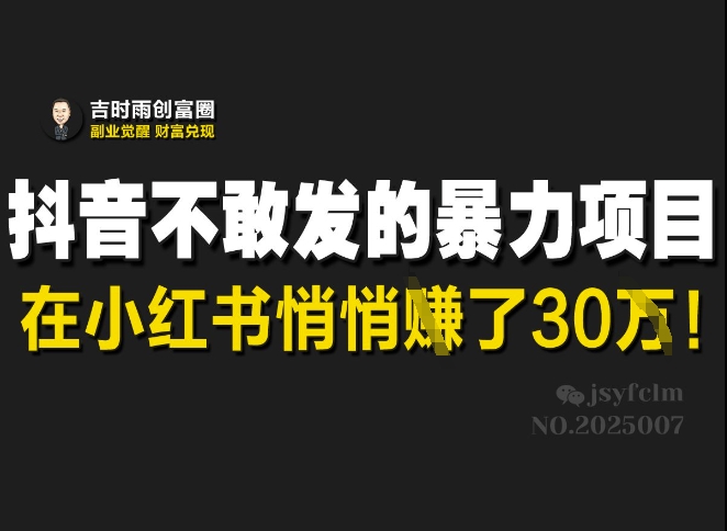 抖音不敢发的暴利项目,在小红书悄悄挣了30W-风淘社